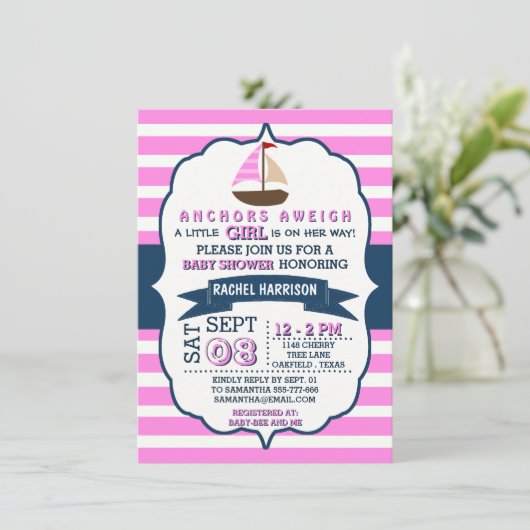 Invitations de douche de bébé de bateau nautique d (Debout devant)