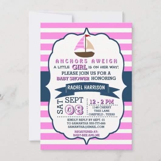 Invitations de douche de bébé de bateau nautique d (Devant)