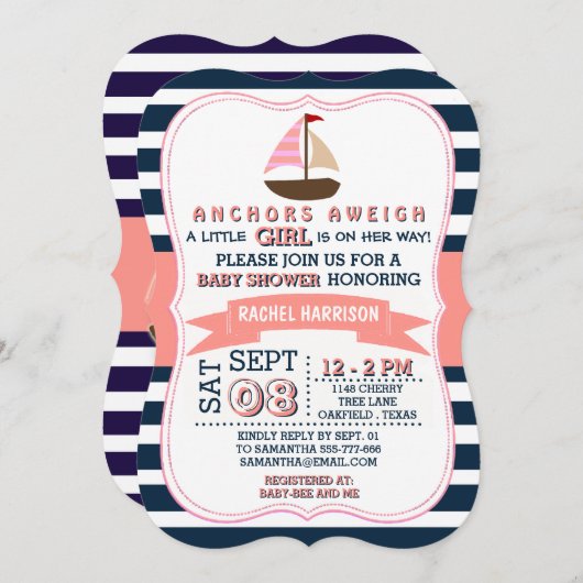 Invitations de douche de bébé de bateau nautique d (Devant / Derrière)