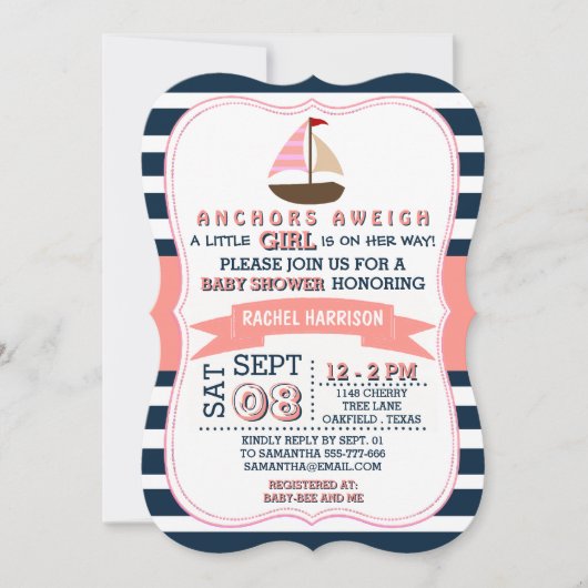 Invitations de douche de bébé de bateau nautique d (Devant)