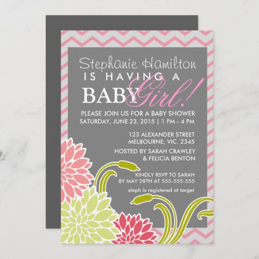 Invitations de douche de bébé de fleur (Devant / Derrière)