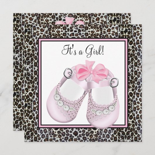 Invitations de douche de bébé léopard rose (Devant / Derrière)