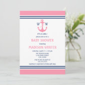Invitations de douche de bébé rose nautique (Debout devant)