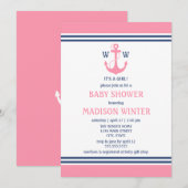 Invitations de douche de bébé rose nautique (Devant / Derrière)
