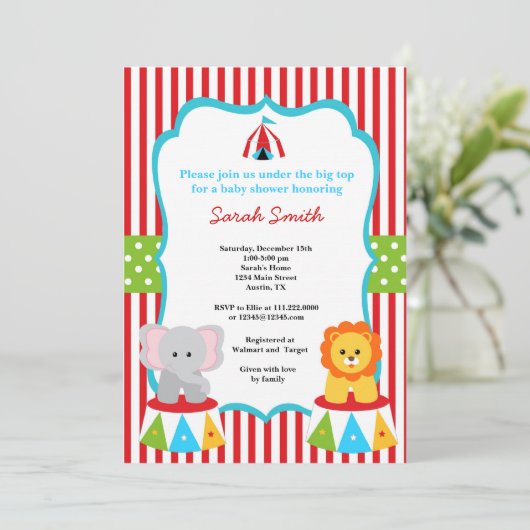 Invitations de douche de carnaval de cirque (Debout devant)