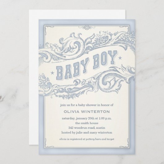 Invitations de douche de cowboy de bébé (Devant / Derrière)
