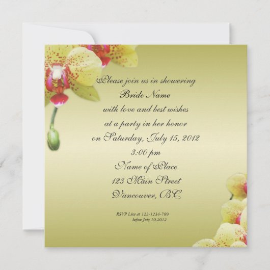 invitations de douche de mariée.fleurs d'orchidée (Devant)