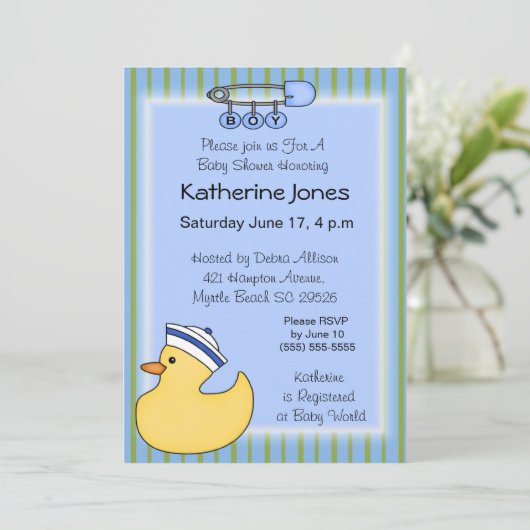 Invitations de douche en caoutchouc Duckie (Debout devant)