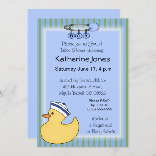 Invitations de douche en caoutchouc Duckie (Devant / Derrière)