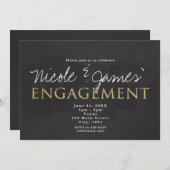 Invitations de douche FIANÇAILLES gris foncé et or (Devant / Derrière)