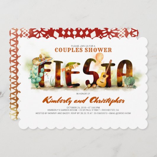 Invitations de douche Fiesta Couples Mexicaine (Devant / Derrière)