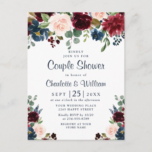 Invitations de douche Floral Couple de la marine d (Devant)