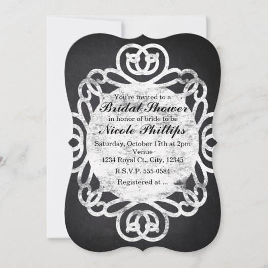 Invitations de douche nuptiale à cadre Vintage Cha (Devant)