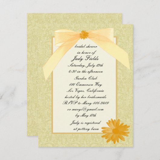 Invitations de douche nuptiale à fleurs jaunes (Devant / Derrière)