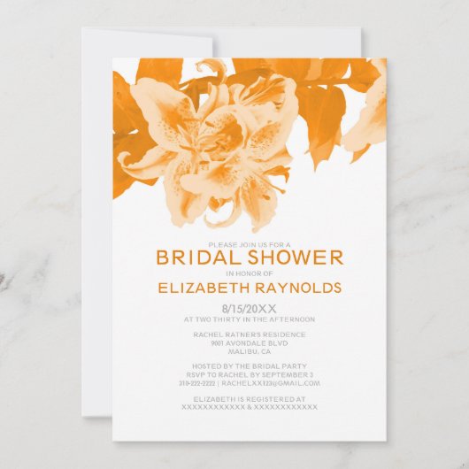 Invitations de douche nuptiale à fleurs orange (Devant)