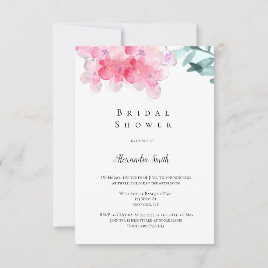 Invitations de douche nuptiale à fleurs roses (Devant)