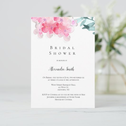 Invitations de douche nuptiale à fleurs roses (Debout devant)