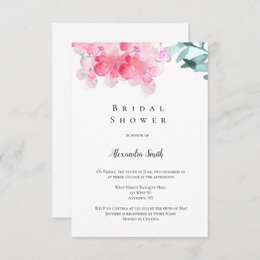 Invitations de douche nuptiale à fleurs roses (Devant / Derrière)