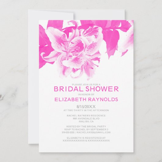 Invitations de douche nuptiale à fleurs roses chau (Devant)