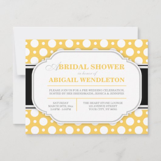 Invitations de douche nuptiale à points gris et ja (Devant)