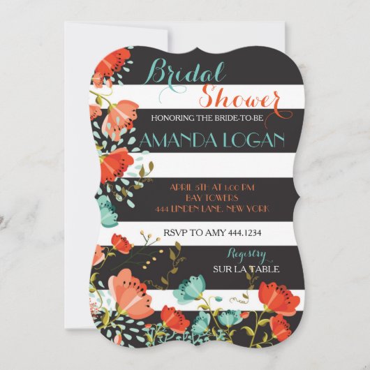 Invitations de douche nuptiale à rayures florales  (Devant)