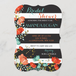 Invitations de douche nuptiale à rayures florales