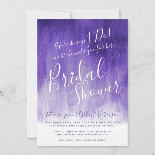 Invitations de douche nuptiale à ultraviolet viole (Devant)