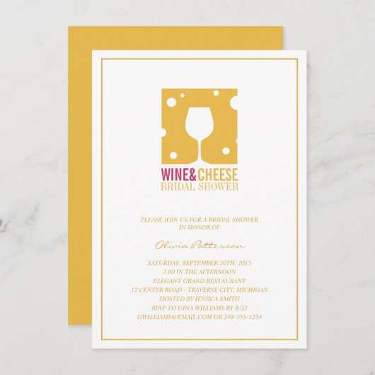 Invitations De Douche Nuptiale À Vin Et Fromage Un (Devant / Derrière)