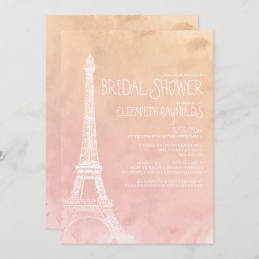 Invitations de douche nuptiale Antique Paris (Devant / Derrière)