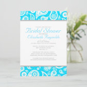 Invitations de douche nuptiale Aqua Paisley (Debout devant)