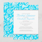 Invitations de douche nuptiale Aqua Paisley (Devant / Derrière)