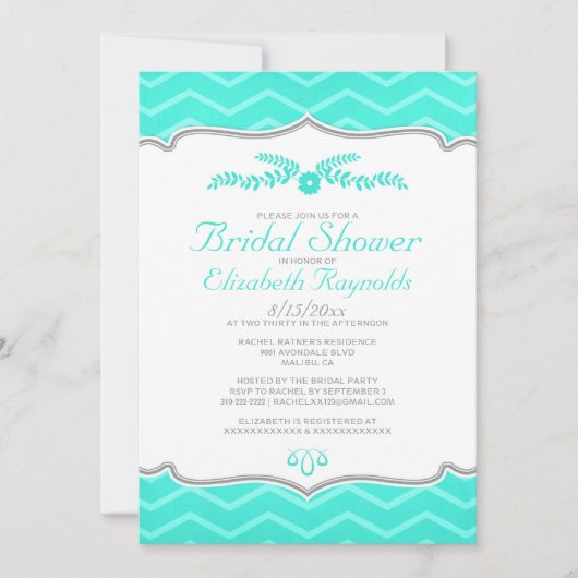 Invitations de douche nuptiale Aqua Zigzag (Devant)