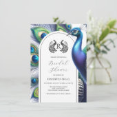 Invitations de douche nuptiale Aquarelle Peacock (Debout devant)