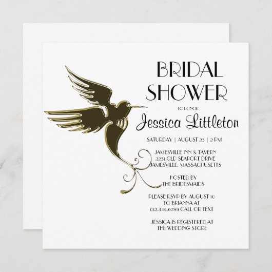 Invitations de douche nuptiale Art Déco Hummingbir (Devant / Derrière)