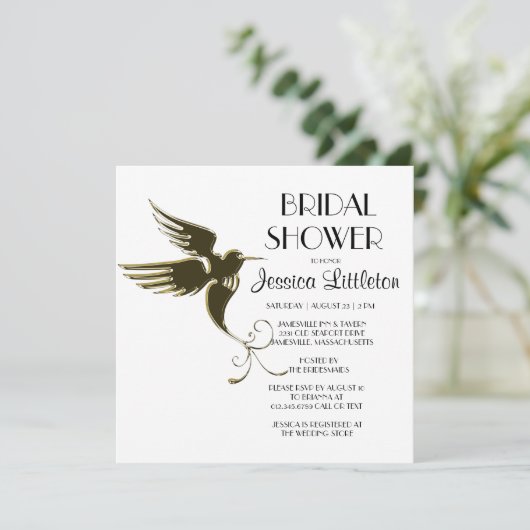 Invitations de douche nuptiale Art Déco Hummingbir (Debout devant)