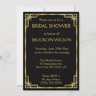 Invitations de douche nuptiale Art Déco Noir Et Or