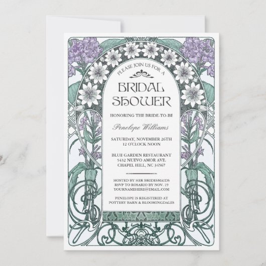 Invitations de douche nuptiale Art nouveau V.06 (Devant)