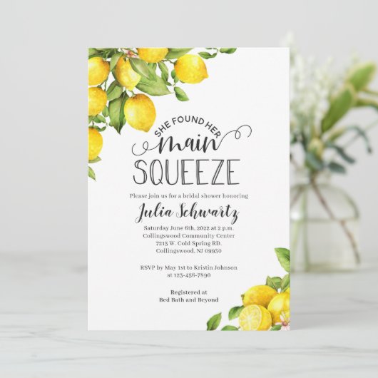 Invitations de douche nuptiale au citron - Squeeze (Debout devant)