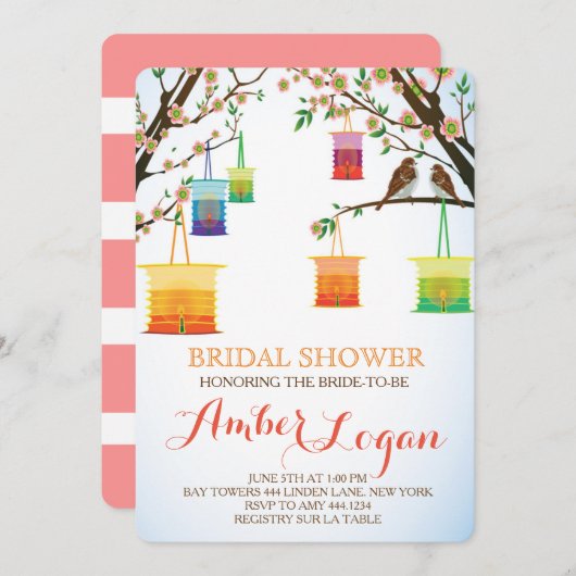 Invitations de douche nuptiale aux lanternes flora (Devant / Derrière)