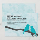 Invitations de douche nuptiale aux oiseaux bleus m (Devant / Derrière)