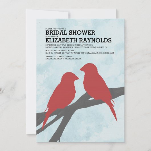 Invitations de douche nuptiale aux oiseaux rouges (Devant)