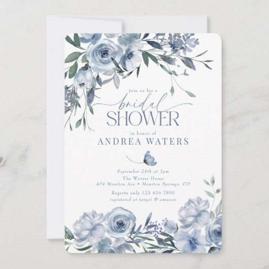 Invitations de douche nuptiale bleu Dusty (Devant)