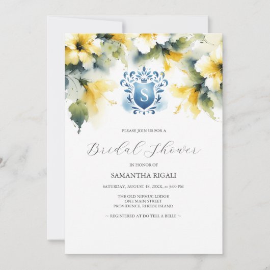 Invitations de douche nuptiale bleu et jaune (Devant)