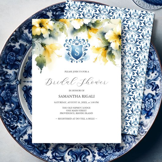 Invitations de douche nuptiale bleu et jaune