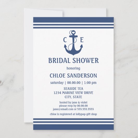 Invitations de douche nuptiale bleu marine (Devant)