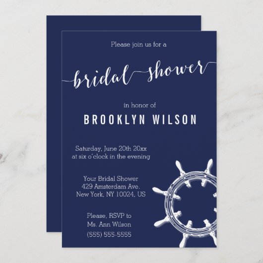 Invitations de douche nuptiale bleu marine (Devant / Derrière)