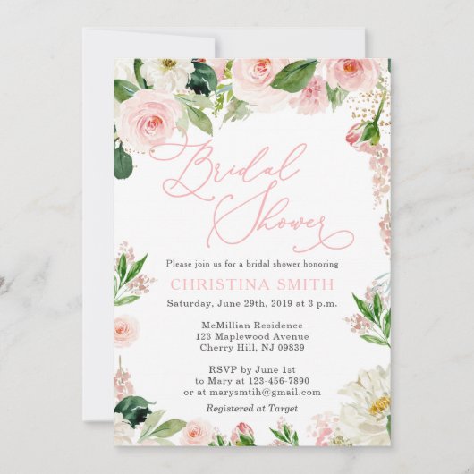 Invitations de douche nuptiale Blush Floral (Devant)
