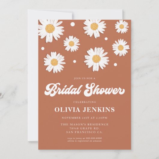 Invitations de douche nuptiale Boho Daisy (Devant)