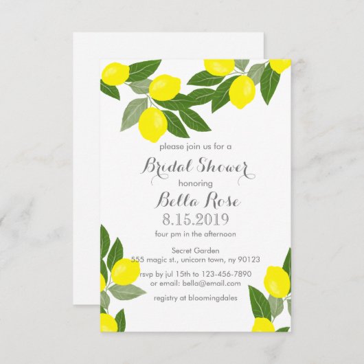 Invitations de douche nuptiale Boho Lemon (Devant / Derrière)