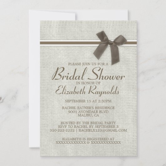 Invitations de douche nuptiale Brown Rustic Burlap (Devant)